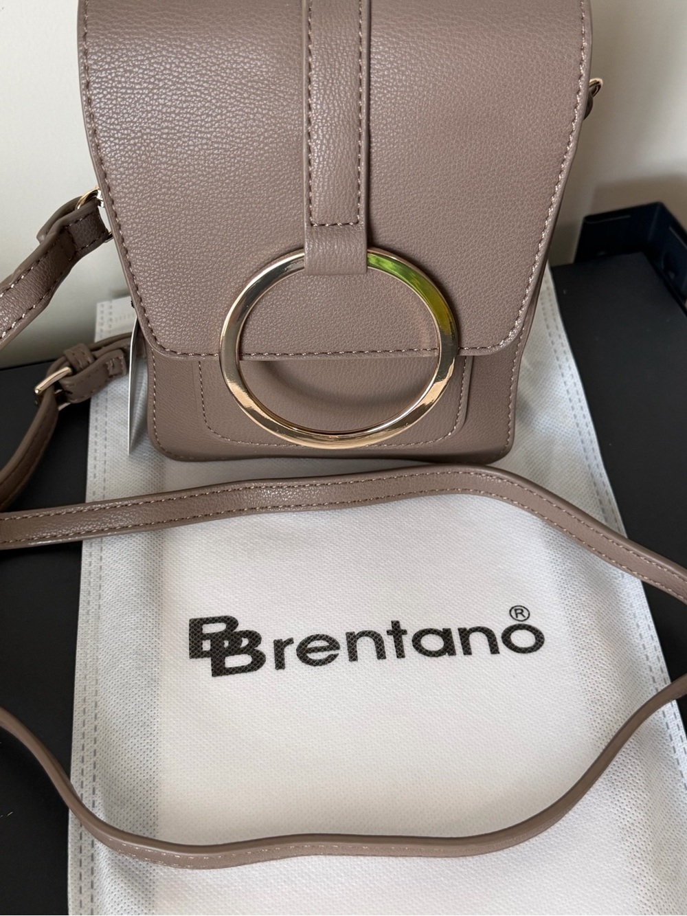 Taupe Crossbody Bag with Gold Ring Accent by Brentano - Picture 2 of 14